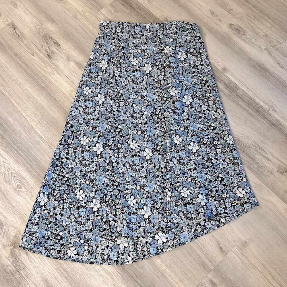 MAUBY Cottagecore Asymmetrical Hem Midi Skirt Slit Satin Skirt SPRING BLUE BOHO